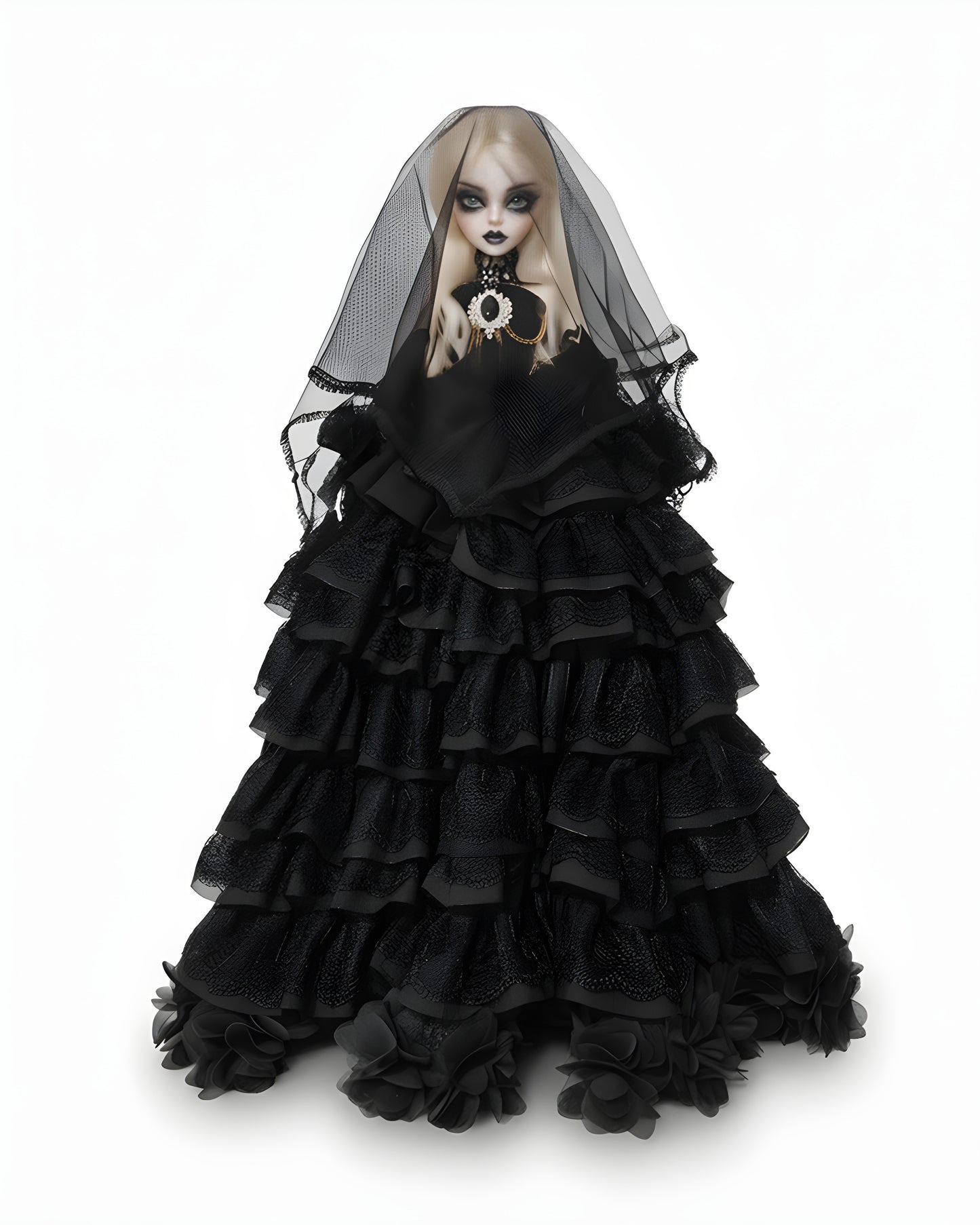 Customizable/Black Lolita Wedding Dress — Bodice/Lace Gauntlets/Skirt/Train/Three Veiled Hats [1/6 1/4 1/3]