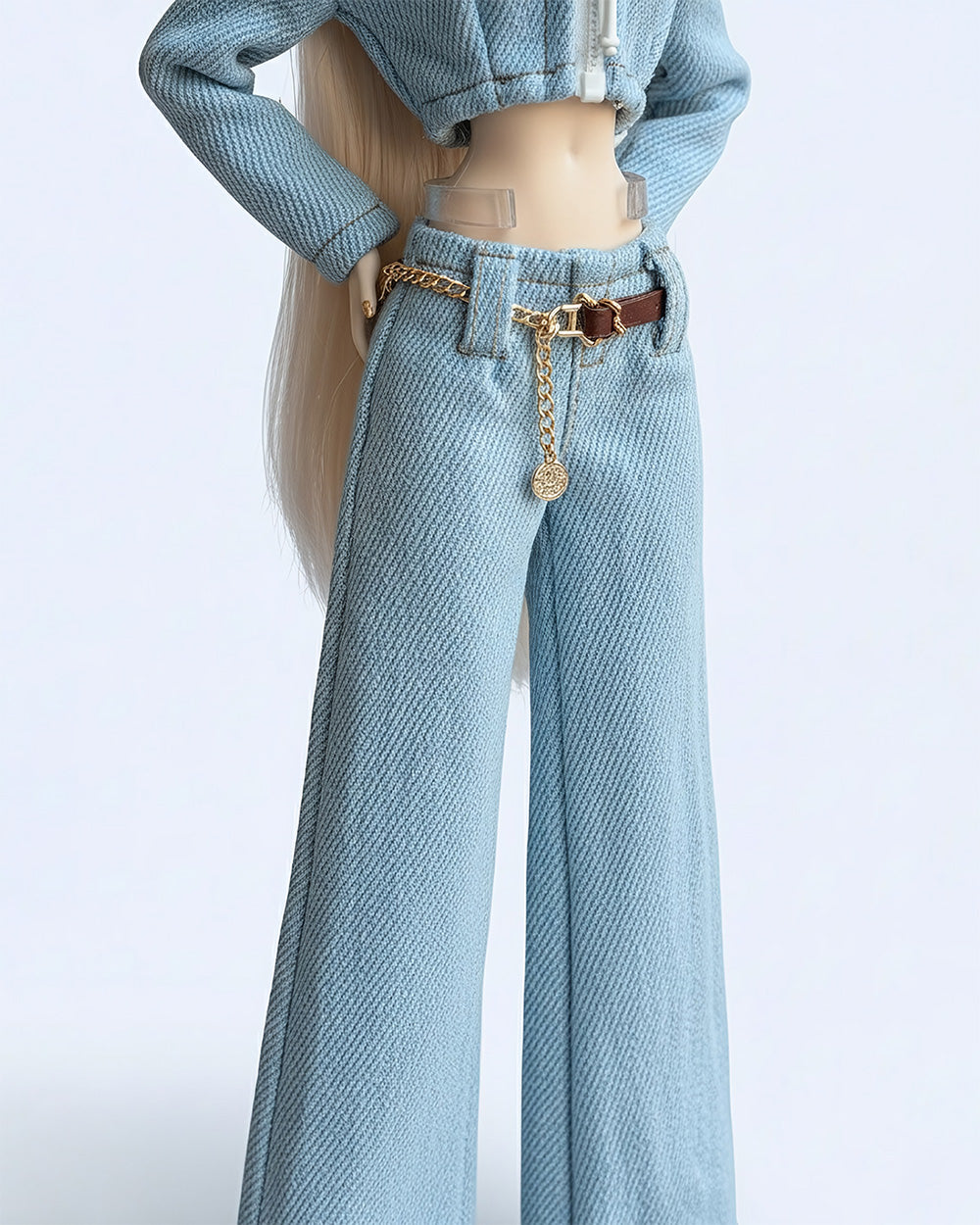 Denim Sweater Set — Denim Jacket/Turtleneck Sweater/Jeans/Belt/Earrings/Shoes [1/6 FR6.0/MTM]