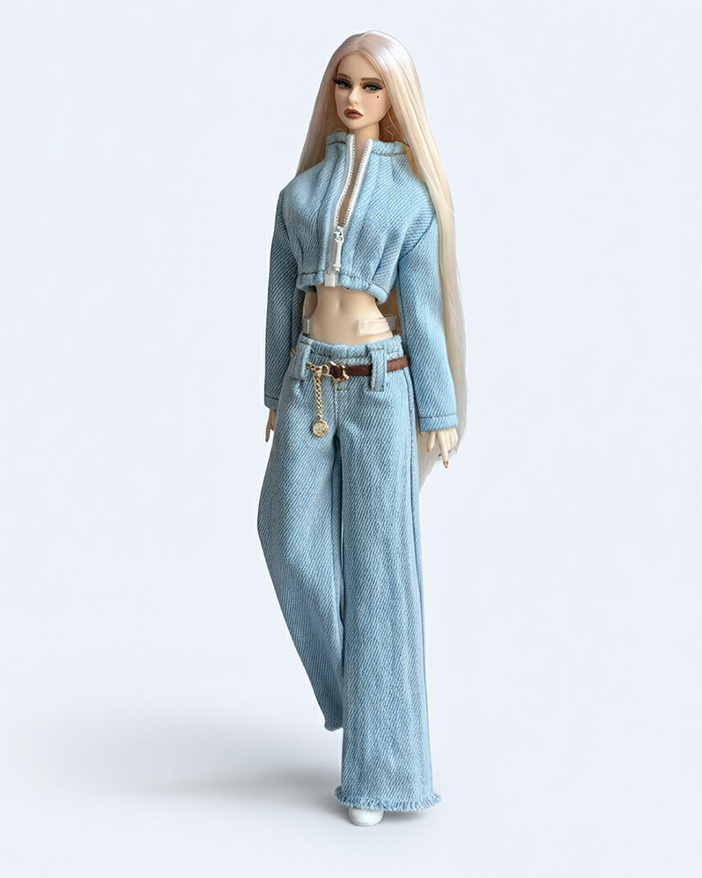 Denim Sweater Set — Denim Jacket/Turtleneck Sweater/Jeans/Belt/Earrings/Shoes [1/6 FR6.0/MTM]