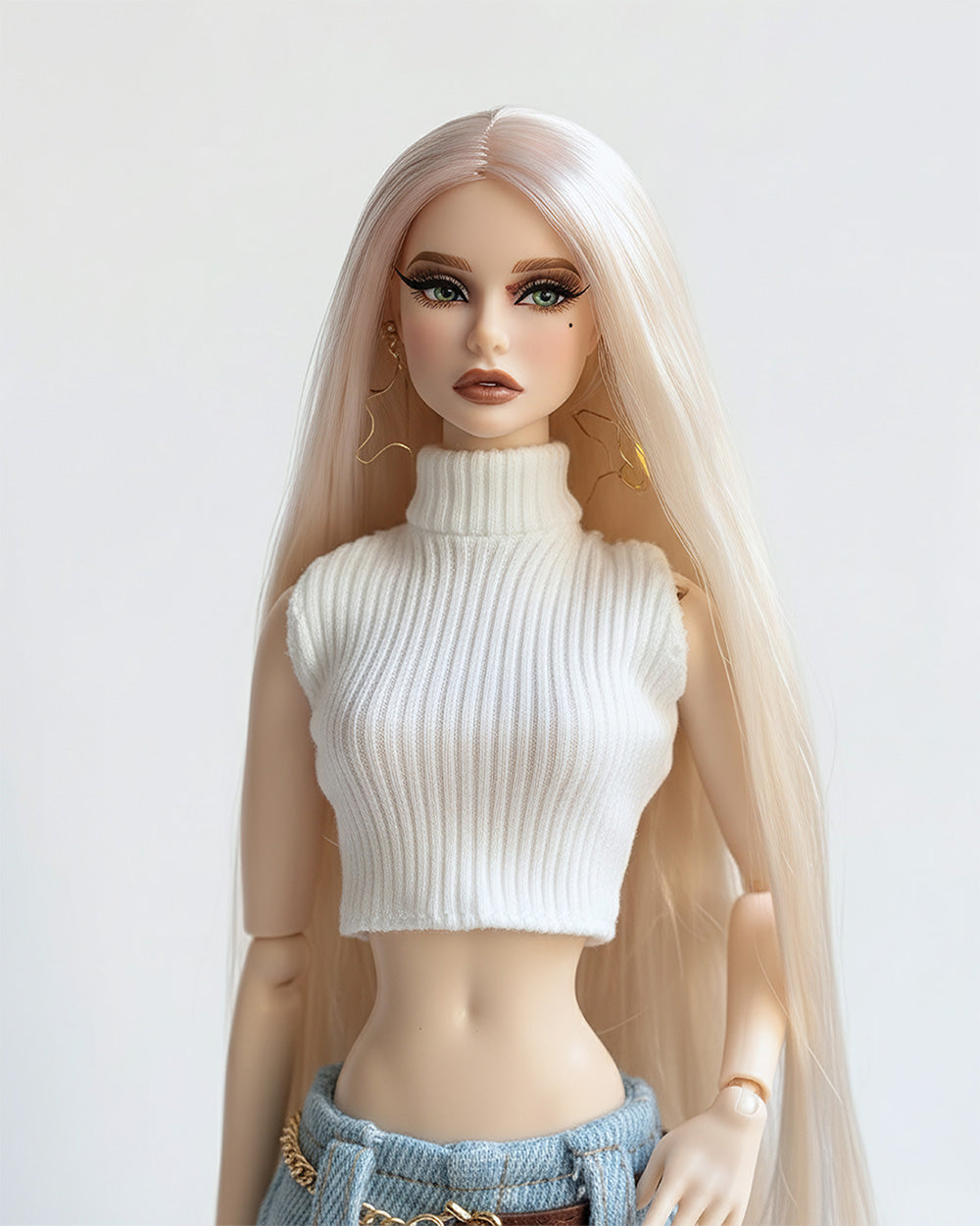 Denim Sweater Set — Denim Jacket/Turtleneck Sweater/Jeans/Belt/Earrings/Shoes [1/6 FR6.0/MTM]