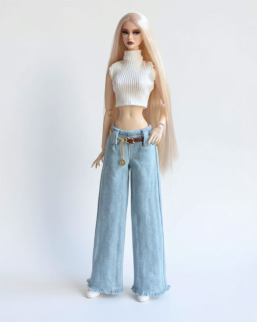 Denim Sweater Set — Denim Jacket/Turtleneck Sweater/Jeans/Belt/Earrings/Shoes [1/6 FR6.0/MTM]