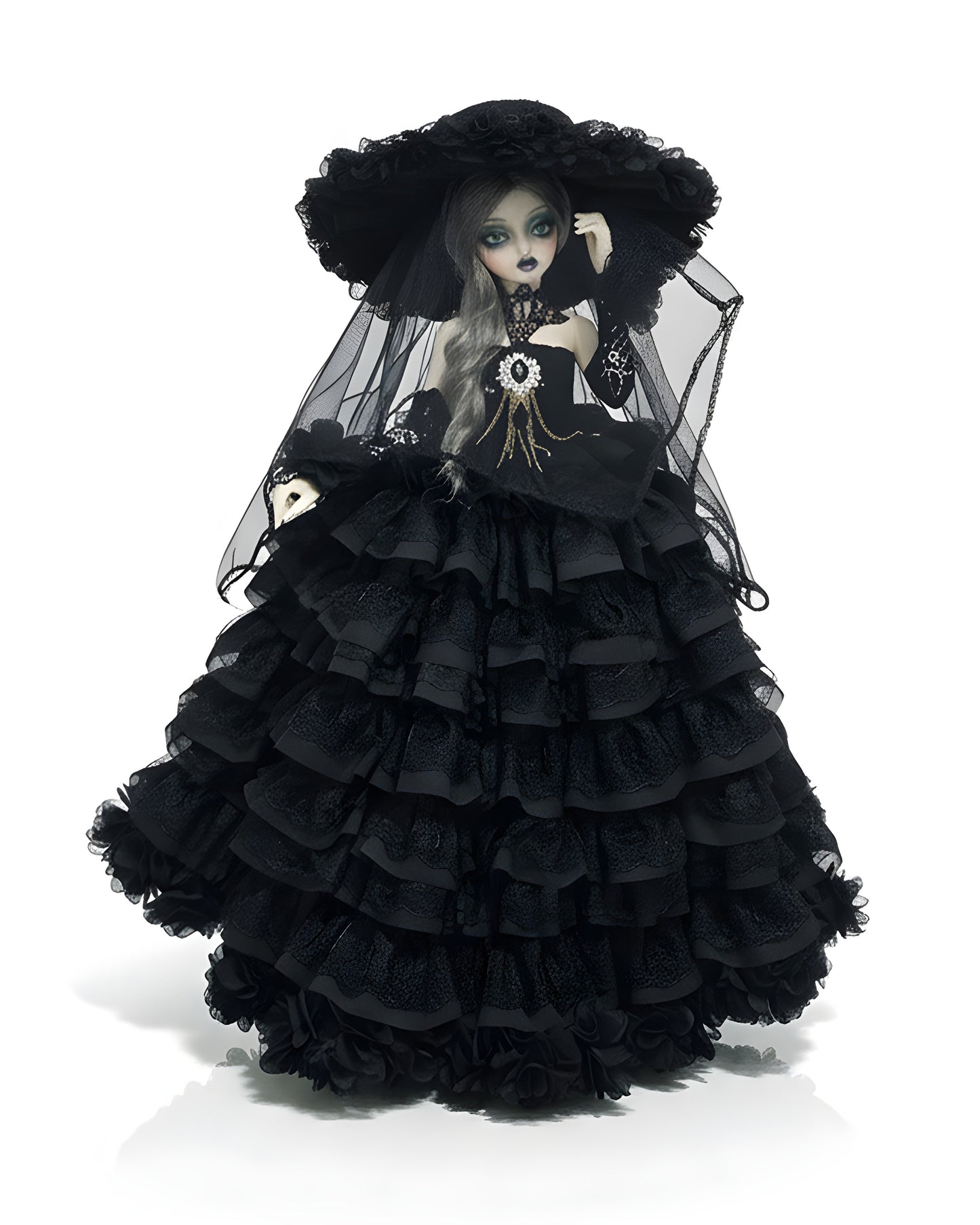 Customizable/Black Lolita Wedding Dress — Bodice/Lace Gauntlets/Skirt/Train/Three Veiled Hats [1/6 1/4 1/3]