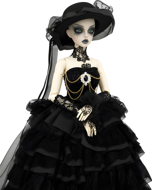 Customizable/Black Lolita Wedding Dress — Bodice/Lace Gauntlets/Skirt/Train/Three Veiled Hats [1/6 1/4 1/3]