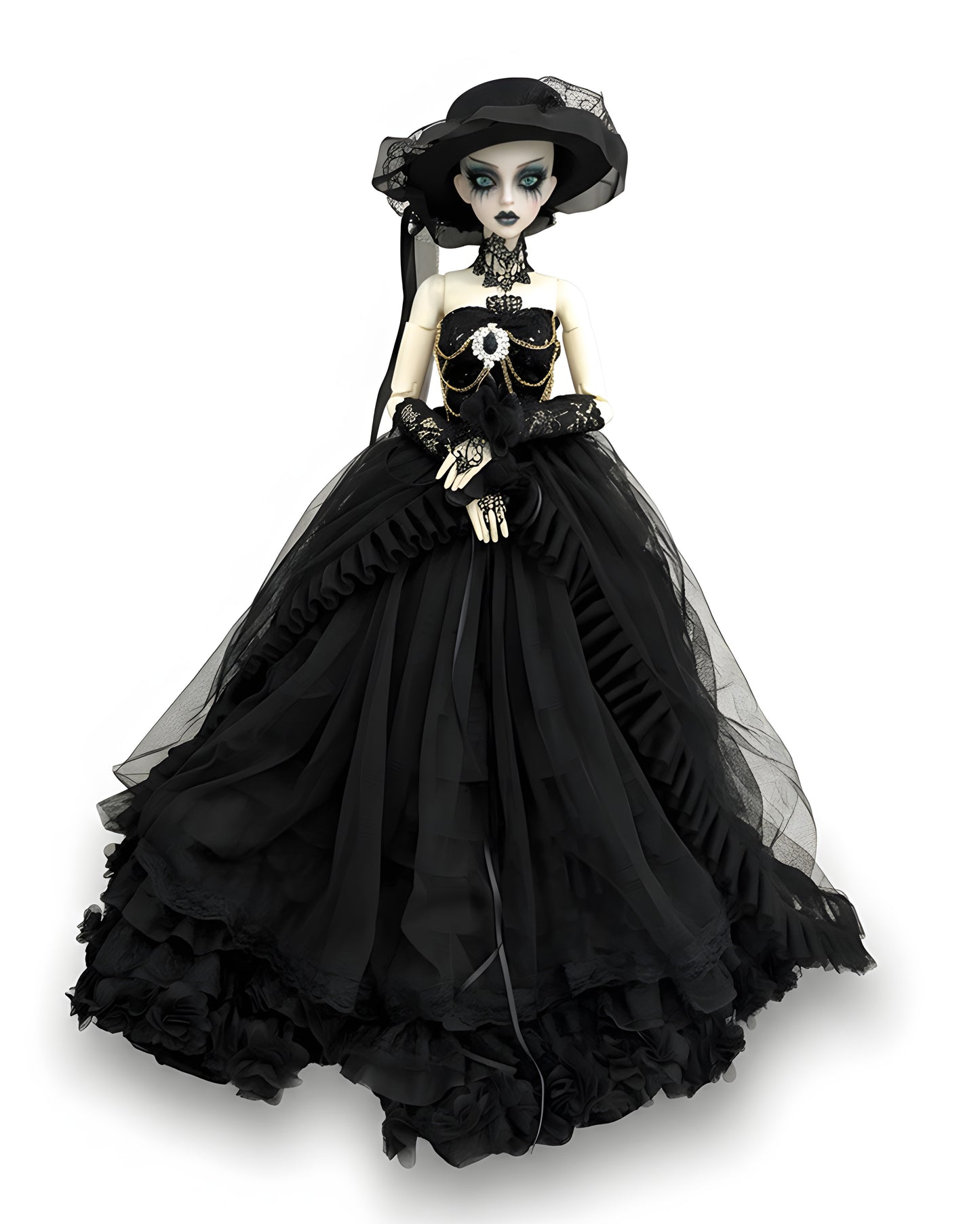 Customizable/Black Lolita Wedding Dress — Bodice/Lace Gauntlets/Skirt/Train/Three Veiled Hats [1/6 1/4 1/3]