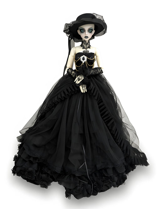 Customizable/Black Lolita Wedding Dress — Bodice/Lace Gauntlets/Skirt/Train/Three Veiled Hats [1/6 1/4 1/3]